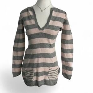 Y2K Whimsy Baby Pink Grey Striped Baby Doll Layering Sweater Long Sleeve Size M